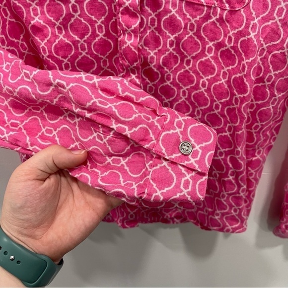 Charter Club Luxury Linen Button Down Long Sleeve Shirt Pink Printed - Picture 6 of 7